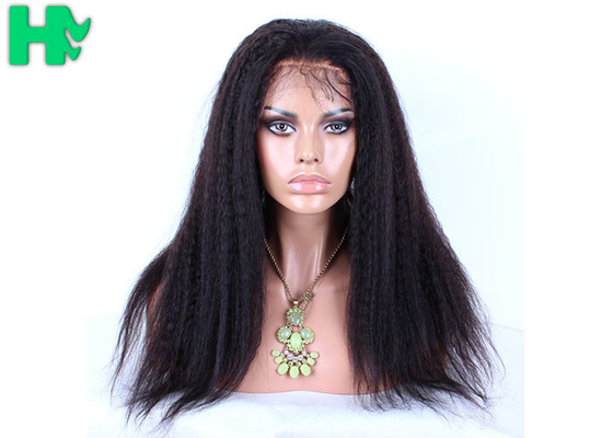 Kinky Straight 24 Inches Long Synthetic Wigs 1B Black Free Part Heat Resistant Fiber
