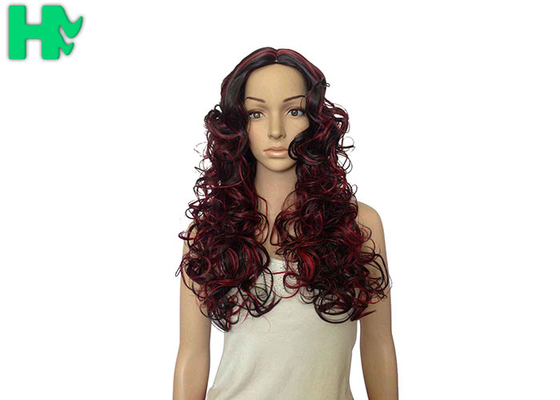 Fashion Black / Red 22 Inch Long Synthetic Wigs For Ladies Curly Wave Hair
