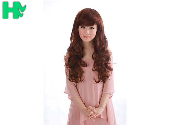 Red Body Wave Left Side Part None Lace Long Synthetic Wigs / Heat Resistant Fiber Hair