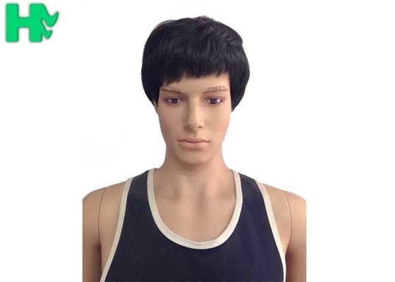 Double Knot Machine Made Wigs / Dark Brown Short Hair Wigs For Men