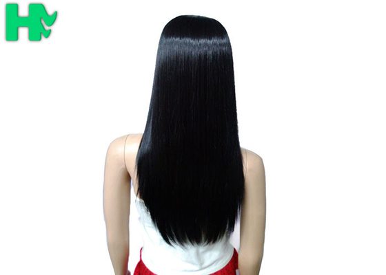 Soft Long High Temperature Fiber Black Hair Wigs With Bangs 16 Inches