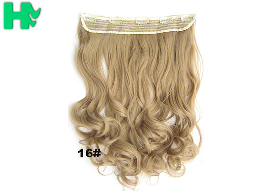 22 Inch Gold Clip In Synthetic Curly Hair Extensions With Body Wave