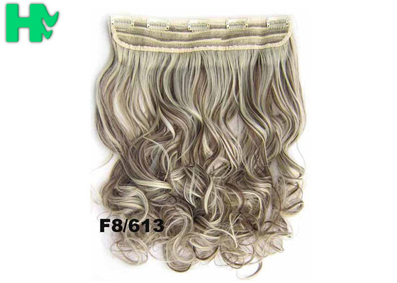 22 Inch Gold Clip In Synthetic Curly Hair Extensions With Body Wave