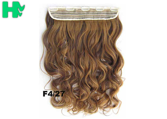 22 Inch Gold Clip In Synthetic Curly Hair Extensions With Body Wave