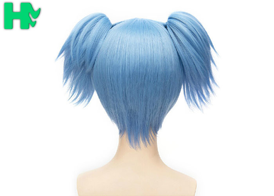 Dark Blue Anime Heat Resistant Cosplay Wigs Short With Ponytails
