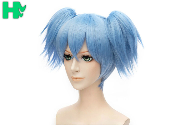 Dark Blue Anime Heat Resistant Cosplay Wigs Short With Ponytails
