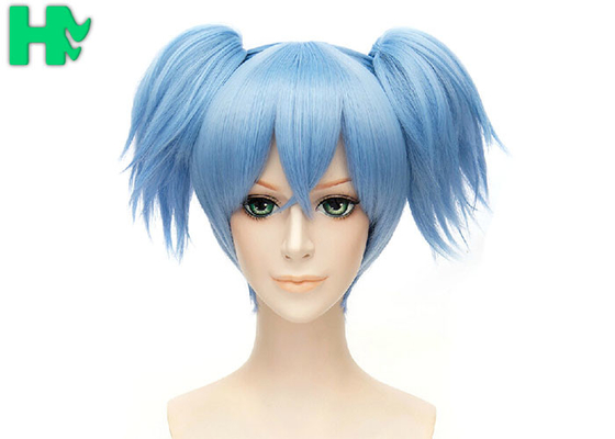 Dark Blue Anime Heat Resistant Cosplay Wigs Short With Ponytails