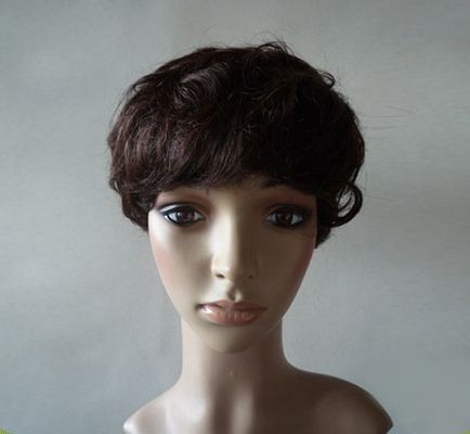 Brown Natural Human Hair Wigs With Bangs , Short Curly Human Hair Wigs