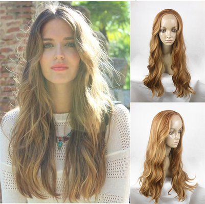 High Temperature Fiber Synthetic Front Lace Wigs Human Hair Dark Brown