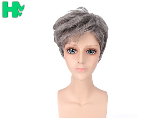14 Inch Men Hair Wig Black Mixed Grey Kanekalon Fiber Professional