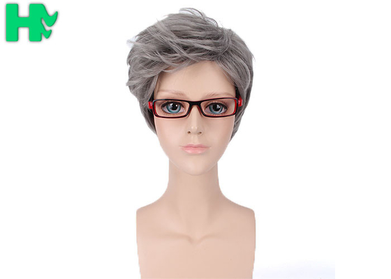 14 Inch Men Hair Wig Black Mixed Grey Kanekalon Fiber Professional