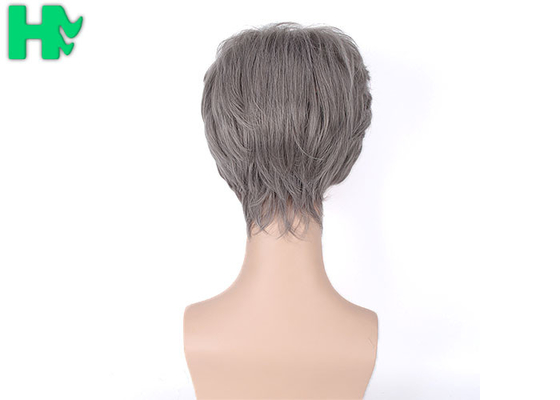 14 Inch Men Hair Wig Black Mixed Grey Kanekalon Fiber Professional