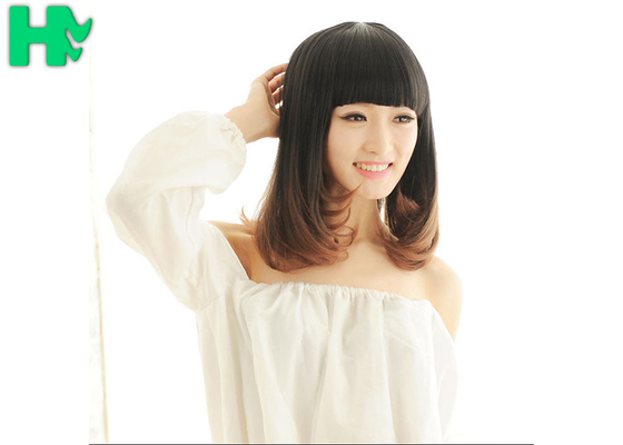 Natural Straight Heat Resistant Fiber Wigs Lace Front With Dark Brown