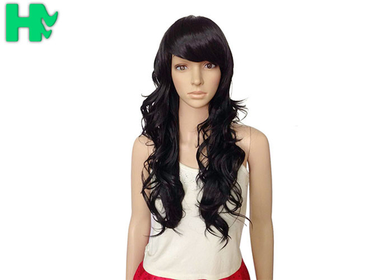 High Temperature Fiber Long Synthetic Wigs Side Fringe Light Brown