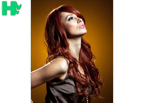 Brown Color Slightly Curled Long Synthetic Wigs Centre Parting For Women