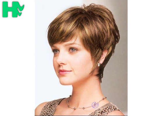 Short Blonde Highlight Color Full Bang High Temperature Fiber Wigs For Women