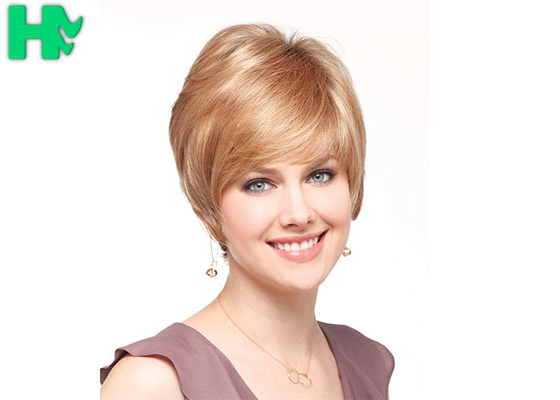 Short Blonde Highlight Color Full Bang High Temperature Fiber Wigs For Women