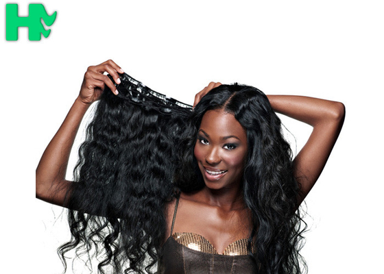 Natural Black Long Synthetic Clip In Hair Extensions , Heat Resistant Synthetic Hair Extension