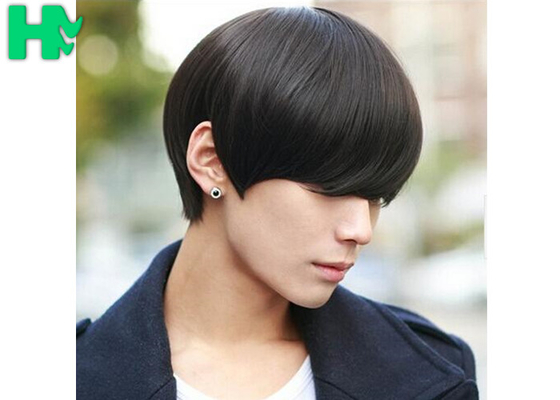 Black Color Mens Synthetic Hair Wig With High Temperature , No Shedding No Tangle