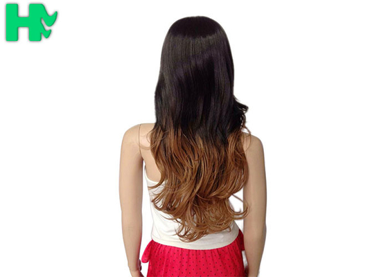 Black T Brown Long Synthetic Wigs Natural Curly Bang Side Wigs For Women