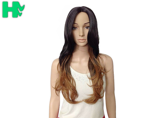 Black T Brown Long Synthetic Wigs Natural Curly Bang Side Wigs For Women