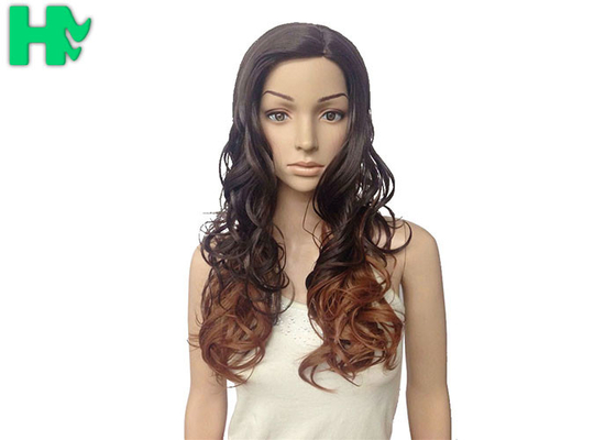 Long Curly Women Full Lace Synthetic Wigs High Heat Resistant Fiber Black Mixed Brown Color