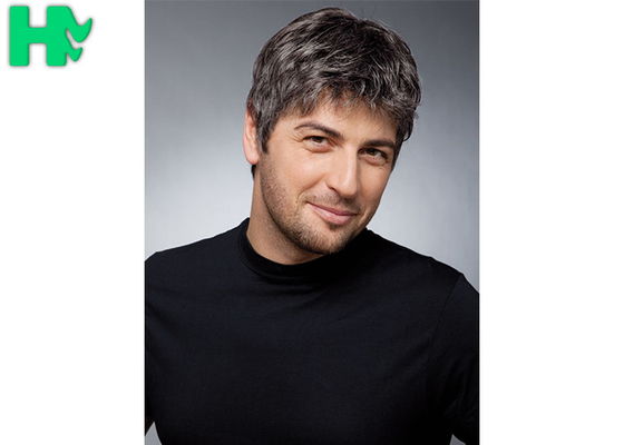 Natural Black Layered Men Hair Wigs With Short Hair Bangs , Short Length