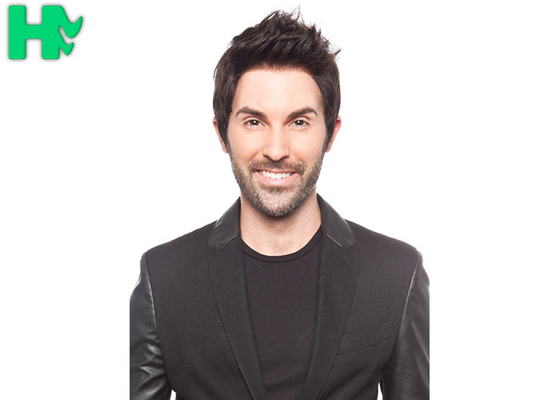 Natural Black Layered Men Hair Wigs With Short Hair Bangs , Short Length