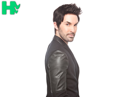 Natural Black Layered Men Hair Wigs With Short Hair Bangs , Short Length