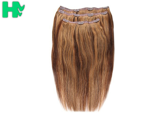 Straight Colorful Clip On Synthetic Hair Extensions , High Temperature Wire Full Head Synthetic Hair Extensions