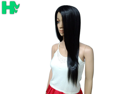 Side Bang Black Long Synthetic Wigs High Temperature Fiber Material For Young Women