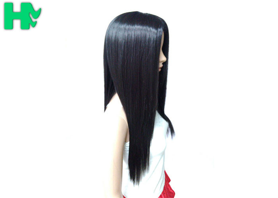 Side Bang Black Long Synthetic Wigs High Temperature Fiber Material For Young Women