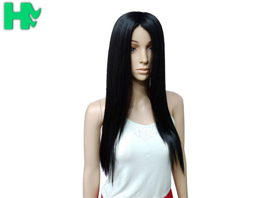 Side Bang Black Long Synthetic Wigs High Temperature Fiber Material For Young Women