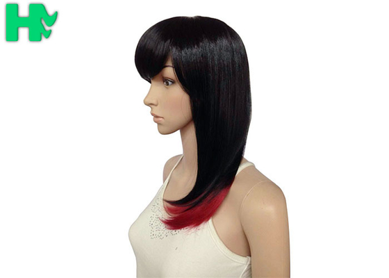 Black T Red Color 16 Inches Long Synthetic Wigs High Heat Resistant Normal Lace For Girls