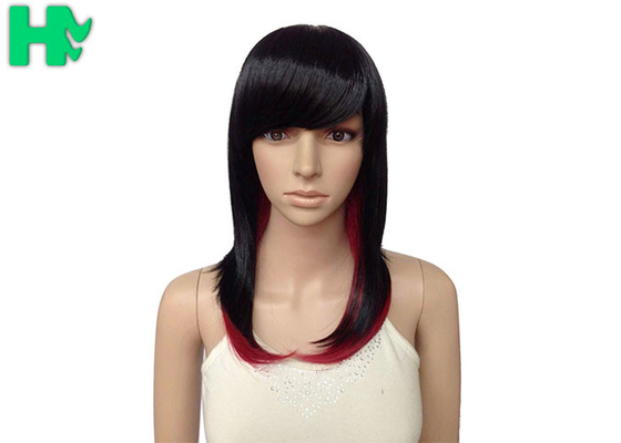 Black T Red Color 16 Inches Long Synthetic Wigs High Heat Resistant Normal Lace For Girls