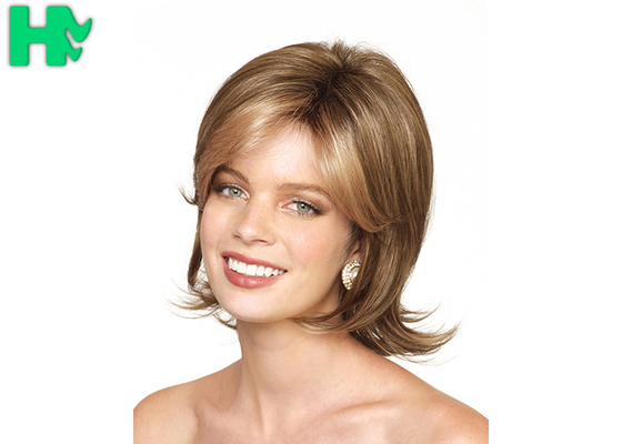 Natural Hair Line Brown Mixed Blonde Heat Safe Synthetic Wigs 10 Inch No Tangle For White Girl