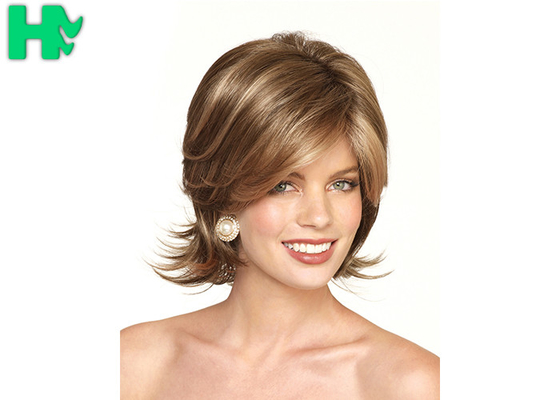 Natural Hair Line Brown Mixed Blonde Heat Safe Synthetic Wigs 10 Inch No Tangle For White Girl