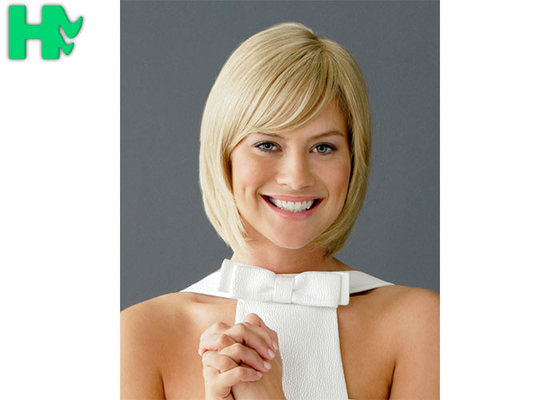 Blonde Color Short Hair Wigs 12 Inch Bobo Wigs With Side Bang , High Temperature Synthetic Material