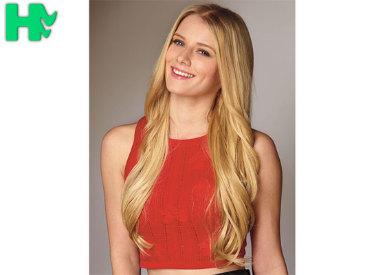Blonde Color Hair Beautiful Girl Wear Synthetic Clip In Hair Extension Popular