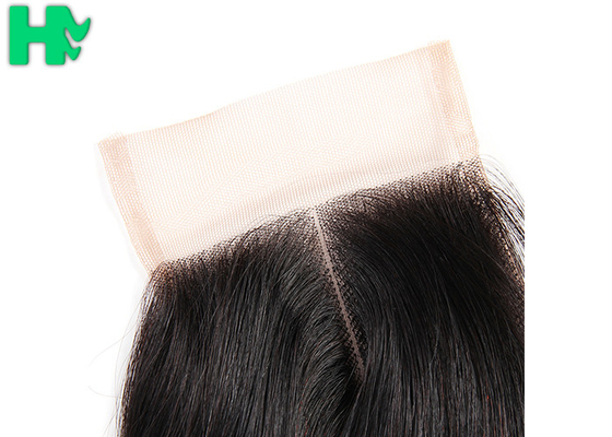 4*4 Free Middle Three Part Human Hair Closure , Peruvian Straight Hair With Closure