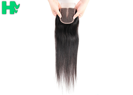 4*4 Free Middle Three Part Human Hair Closure , Peruvian Straight Hair With Closure