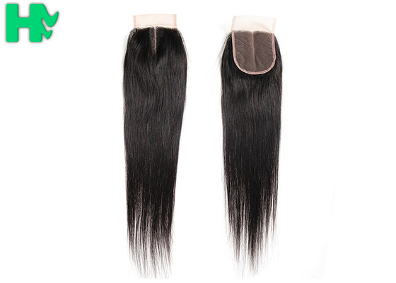 4*4 Free Middle Three Part Human Hair Closure , Peruvian Straight Hair With Closure
