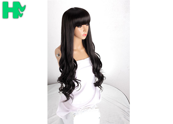 European Fashion Neat Bang Hair Wig Long Wave High Tempreture Synthetic Fiber