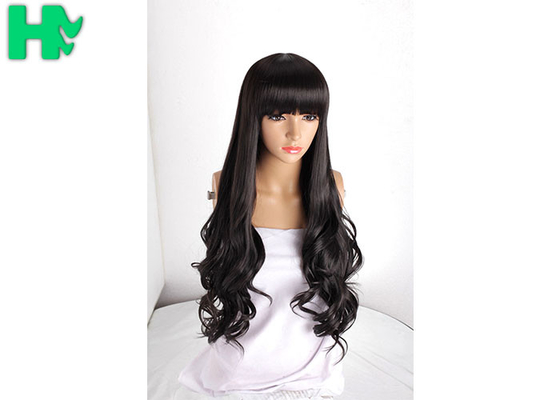 European Fashion Neat Bang Hair Wig Long Wave High Tempreture Synthetic Fiber