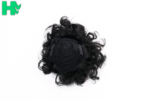 Black Synthetic Hair Pieces , Afro Curly Human Hair Ponytail Extensions