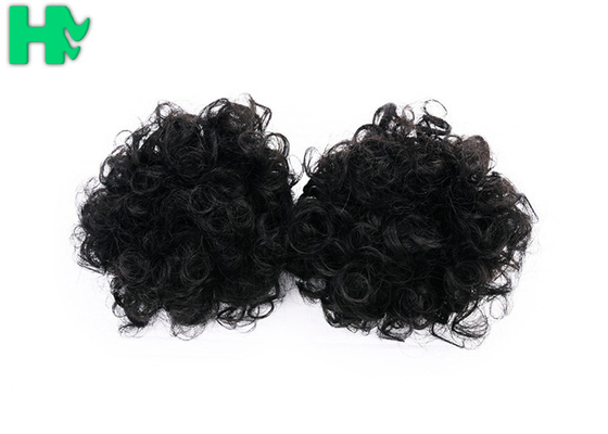 Black Synthetic Hair Pieces , Afro Curly Human Hair Ponytail Extensions