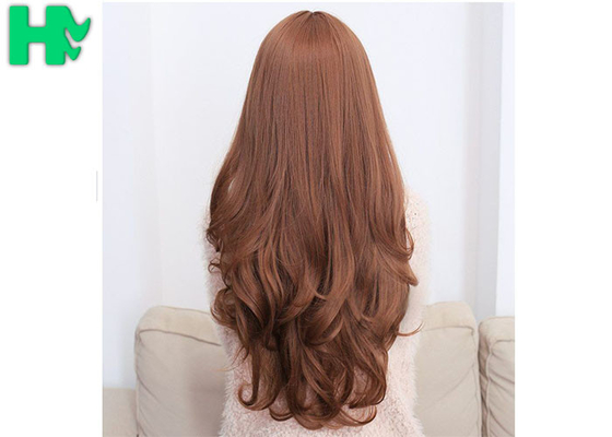 Free Wig CatalogsBrown Color Long Synthetic Wigs For Party , Synthetic Hair Wigs