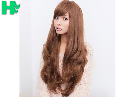 Free Wig CatalogsBrown Color Long Synthetic Wigs For Party , Synthetic Hair Wigs