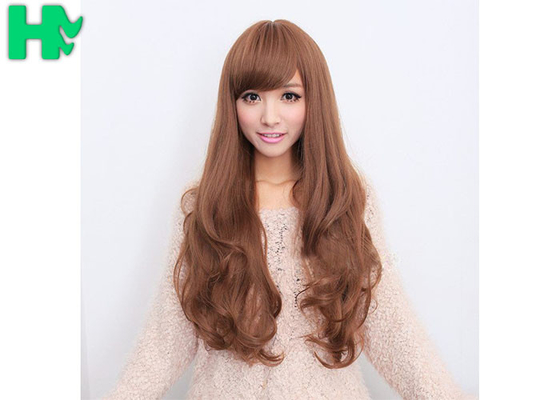 Free Wig CatalogsBrown Color Long Synthetic Wigs For Party , Synthetic Hair Wigs