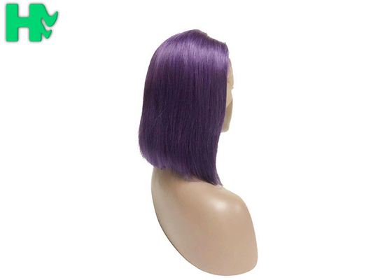 Natural Straight Wave Short Human Hair Lace Front Wigs 12 Inch Purple Color